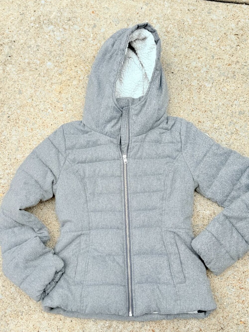 2008 Hollister Womens XS Gray Sherpa Puffer Jacket Y2K Archive Coastal Preppy 42